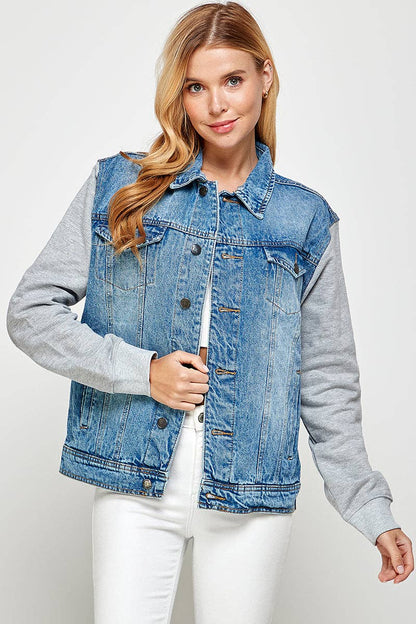 Women's  Denim Hoodie Jacket (OPEN): MEDIUM WASH / S