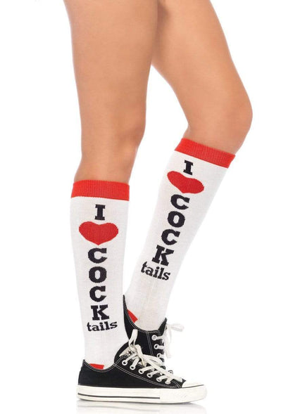 Cocktails Knee High Socks: White/Red / One Size