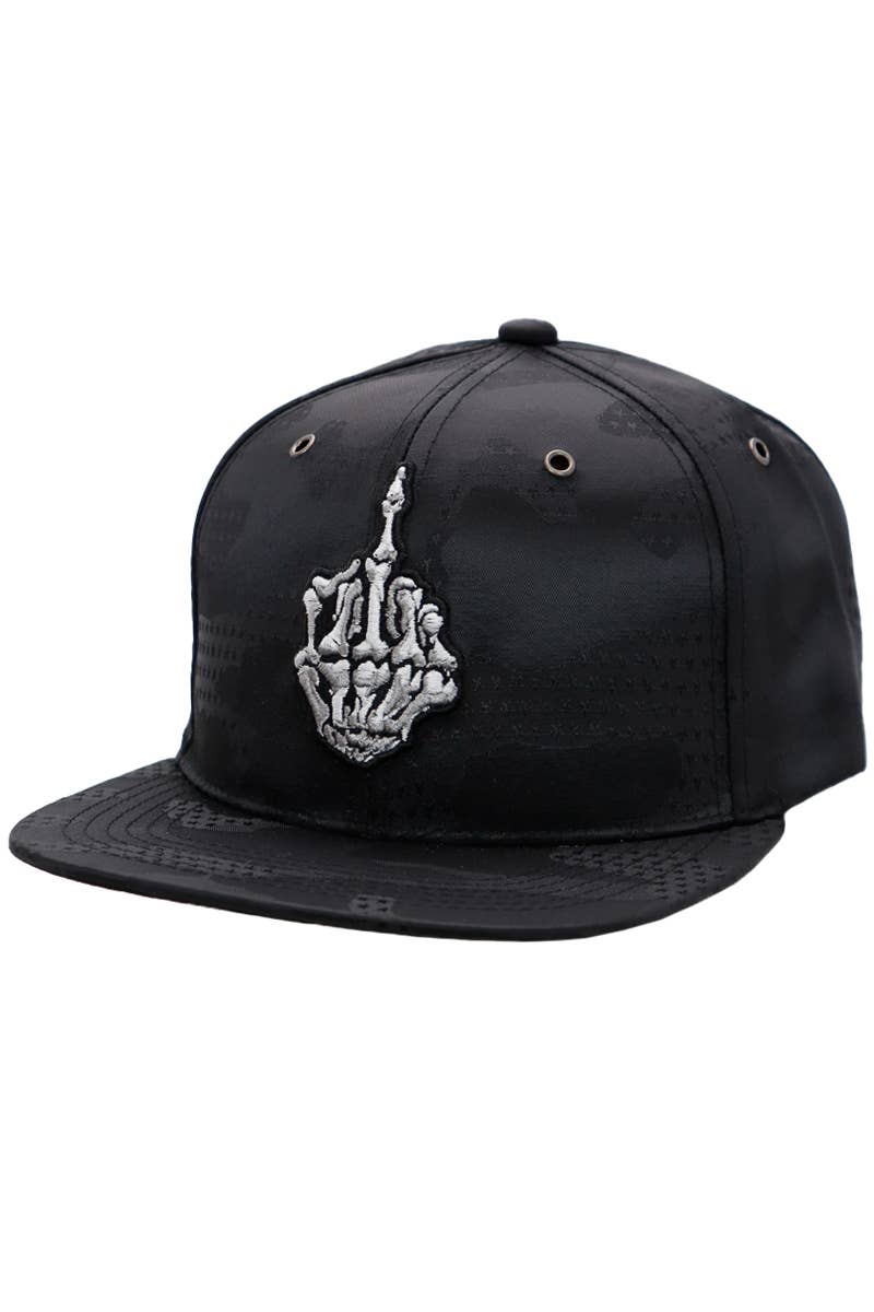 Middle Finger Star Camo Poly Fabric Six Panel Snapback: Black Camo