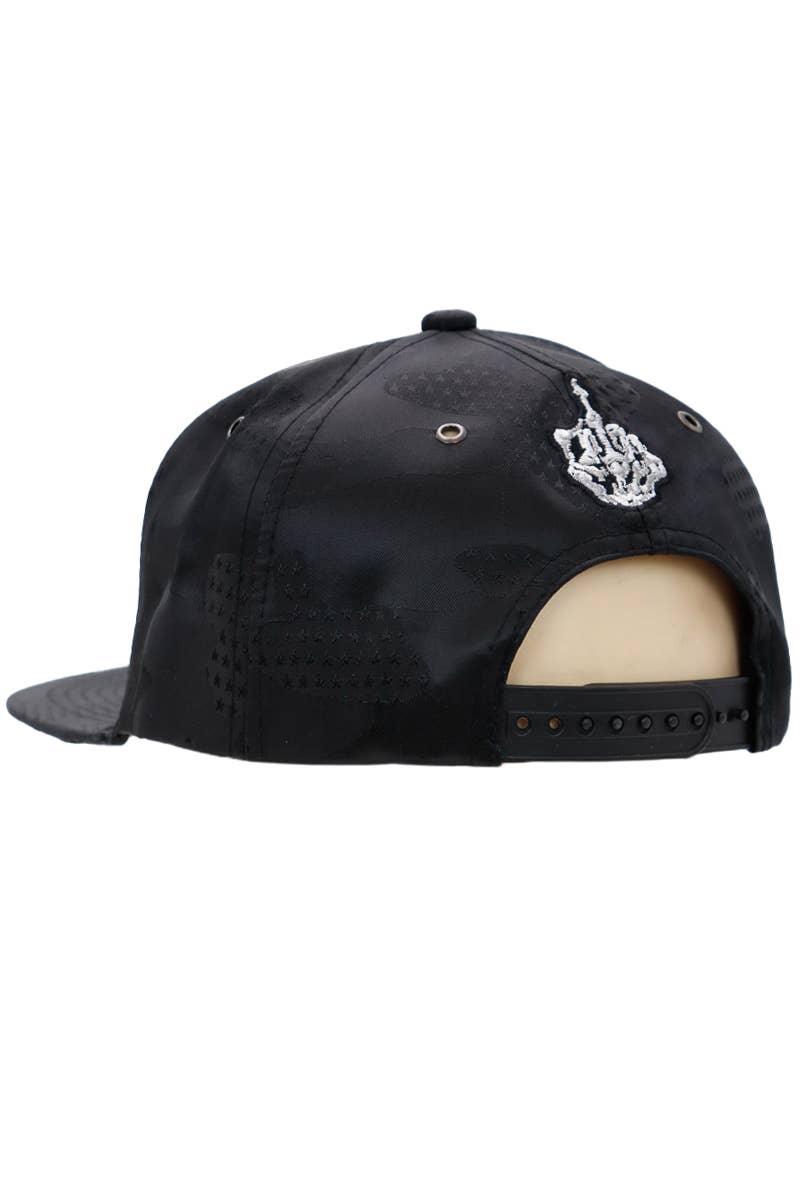 Middle Finger Star Camo Poly Fabric Six Panel Snapback: Black Camo