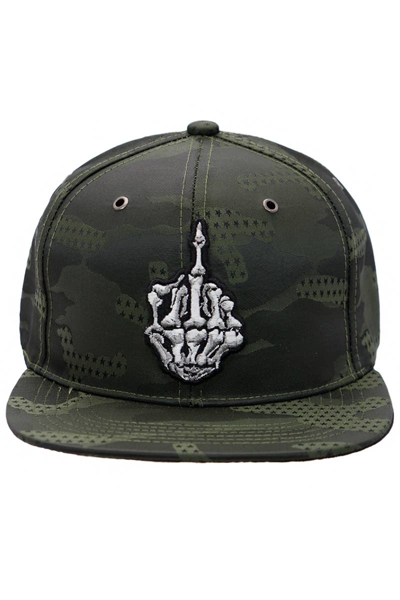 Middle Finger Star Camo Poly Fabric Six Panel Snapback: Black Camo