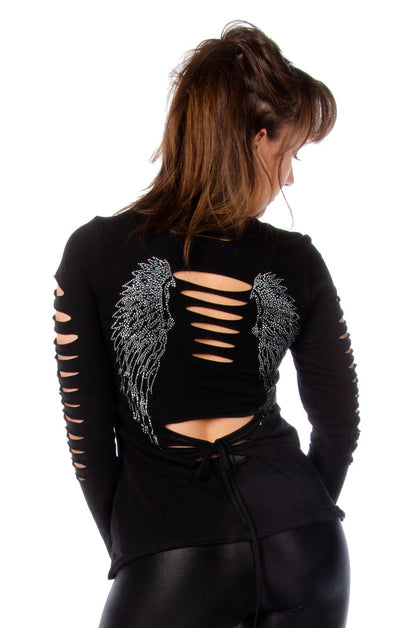 Women's Dark Angel Cross & Wing Long Sleeve Shirt