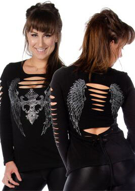 Women's Dark Angel Cross & Wing Long Sleeve Shirt