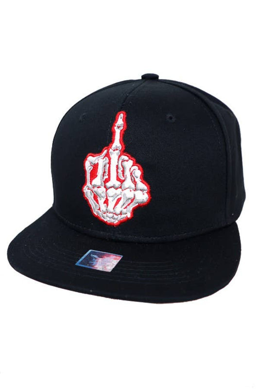 Red Skeleton Fuck You Finger Snap Back: Black