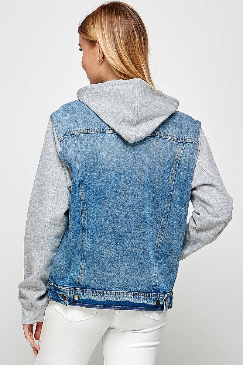 Women's  Denim Hoodie Jacket (OPEN): MEDIUM WASH / S