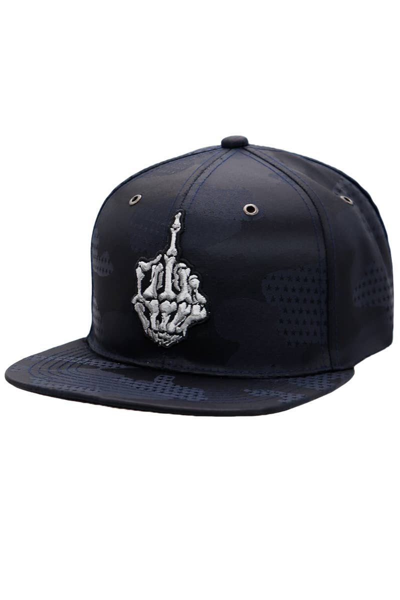 Middle Finger Star Camo Poly Fabric Six Panel Snapback: Black Camo