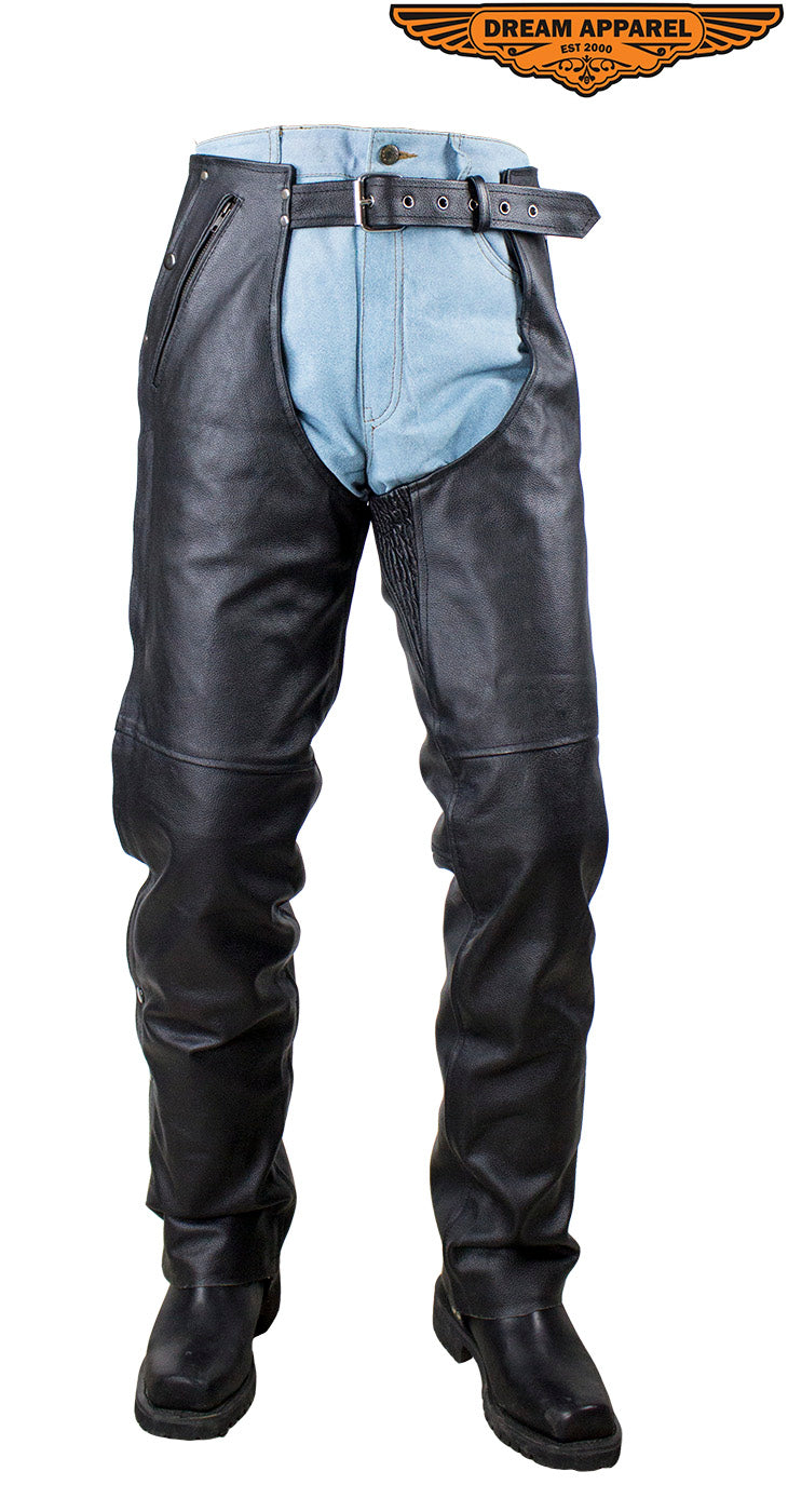 Dream Apparel Black Multi-Pocket Premium Cowhide Leather Chaps