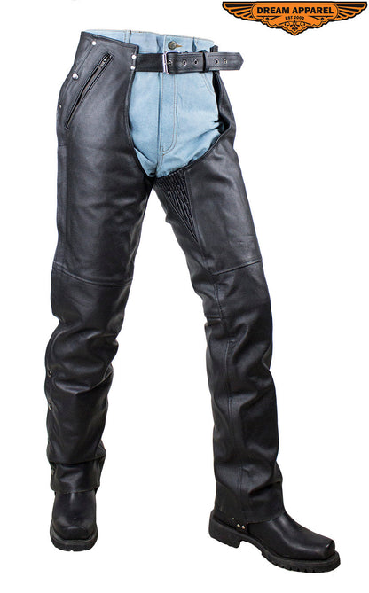 Dream Apparel Black Multi-Pocket Buffalo Hide Leather Chaps