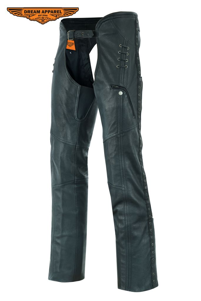 Classic Chaps with Eyelets Design & Zipper Pocket