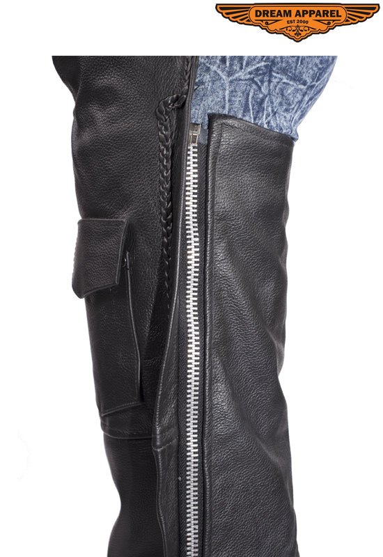 Leather Braided Chaps With Mesh Liner