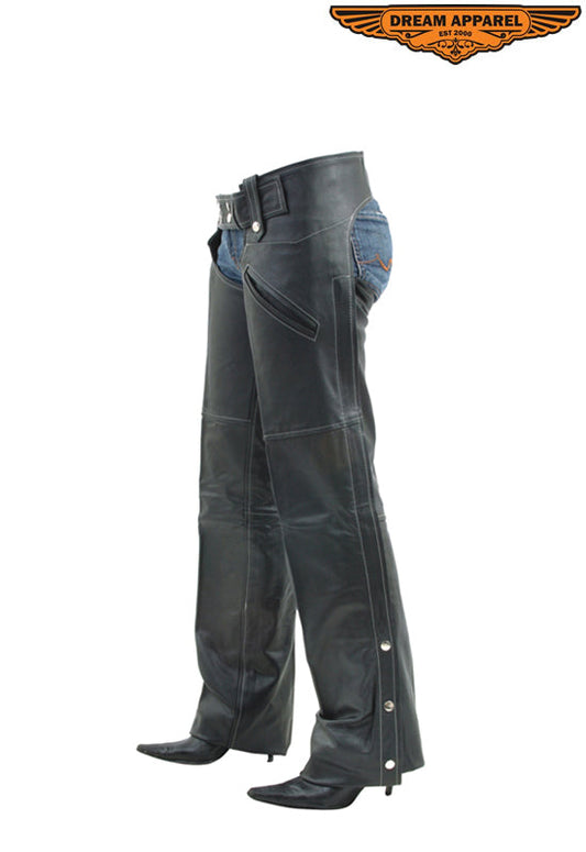 Women Black Leather Chaps