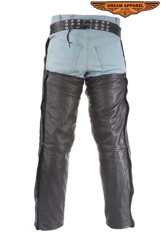 Black Naked Cowhide Leather Chaps With Mesh Liner