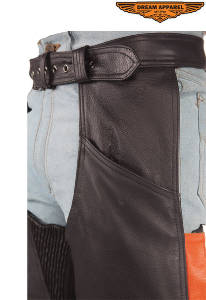 Black Leather Chaps With Orange Straps