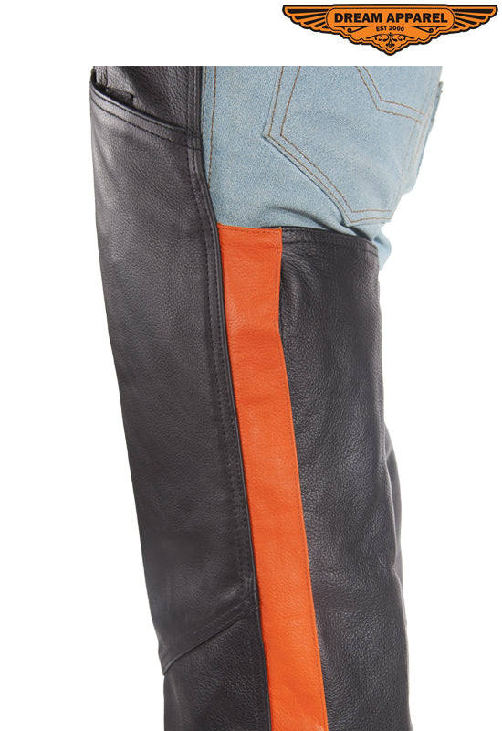 Black Leather Chaps With Orange Straps