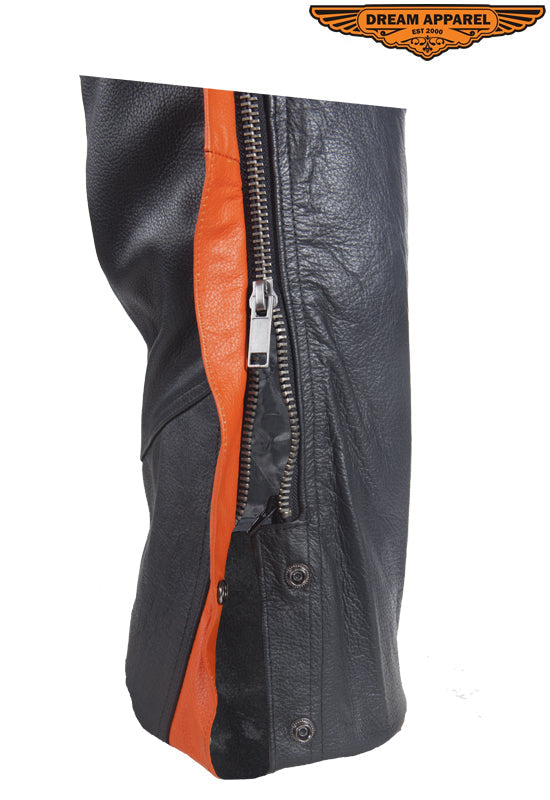 Black Leather Chaps With Orange Straps