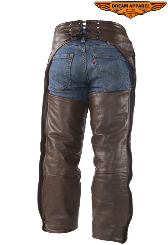 Brown Leather Chaps With Removable Liner