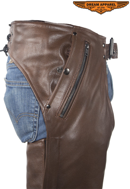 Brown Leather Chaps With Removable Liner