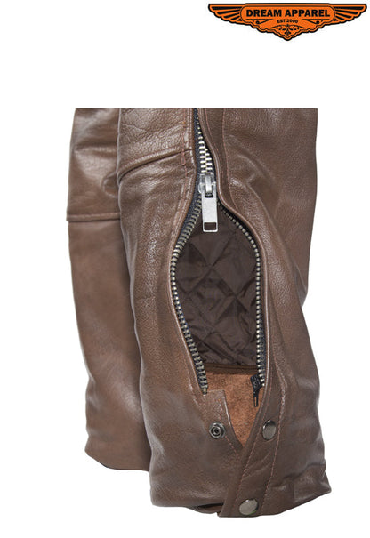 Brown Leather Chaps With Removable Liner