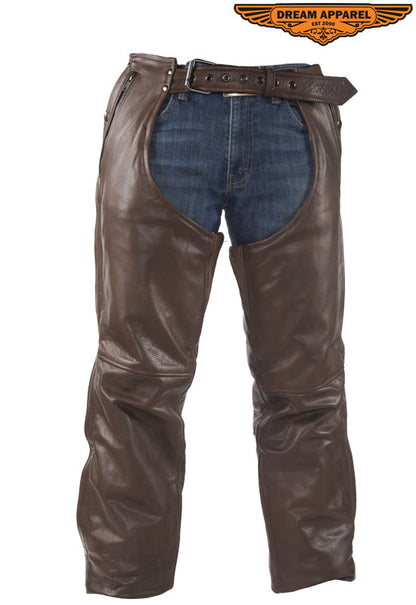 Brown Leather Chaps With Removable Liner