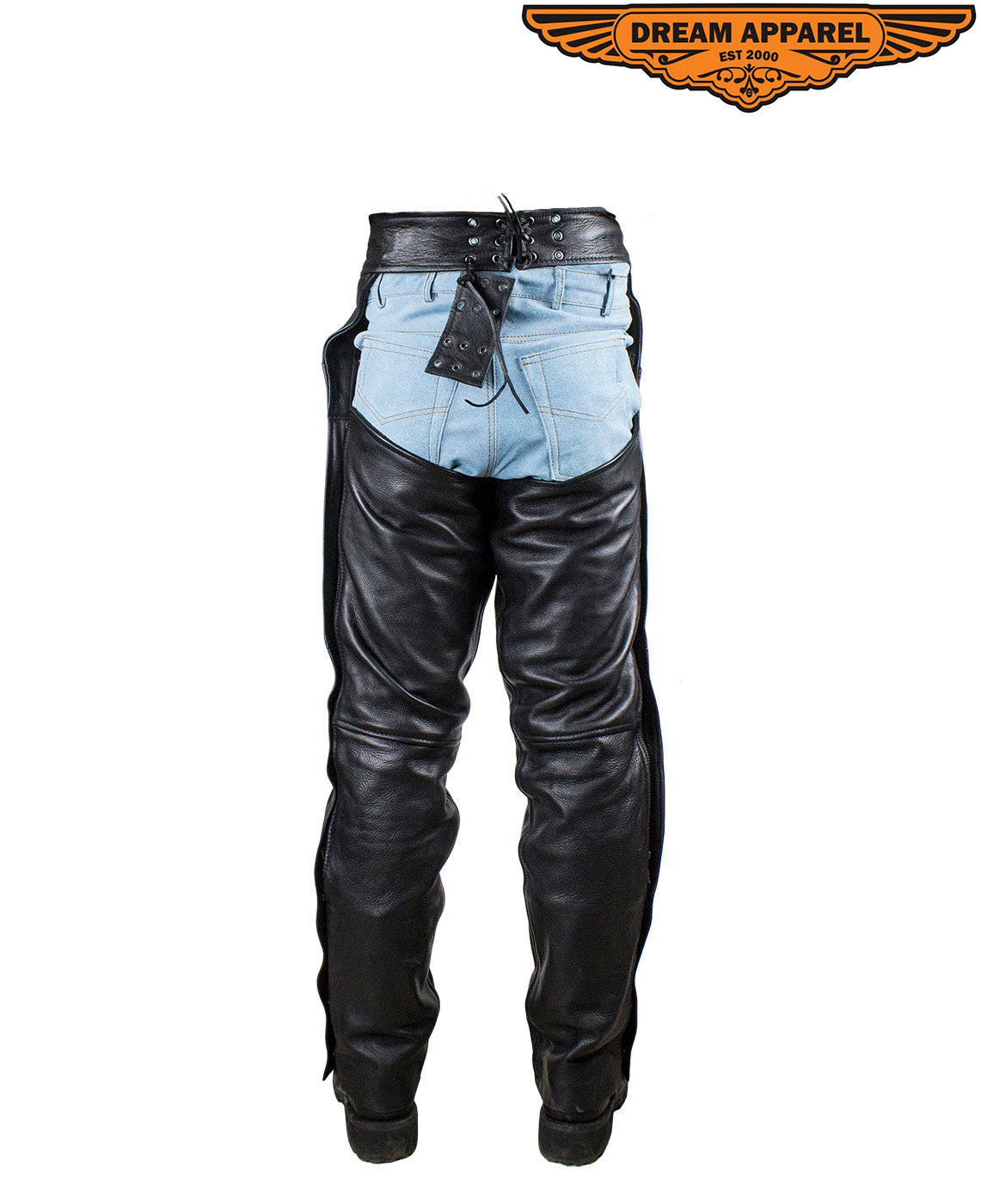 Mens Black Leather Dual Pocket Chaps