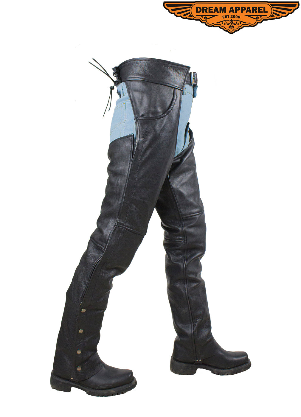 Mens Black Leather Dual Pocket Chaps