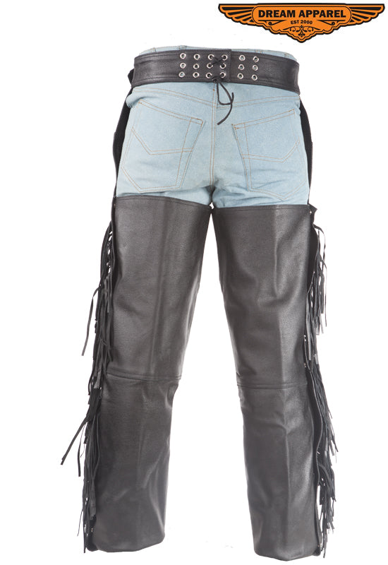 Leather Chaps With Fringe & Braid