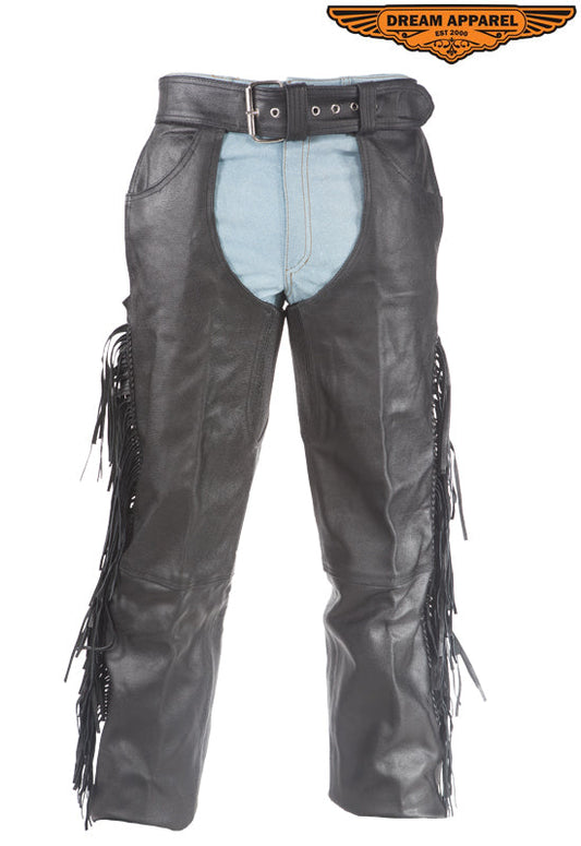 Biker Leather Chaps With Braid & Fringe