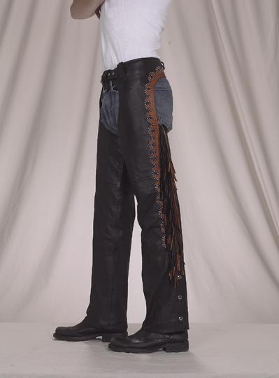 Motorcycle Chaps With Studs & Fringes