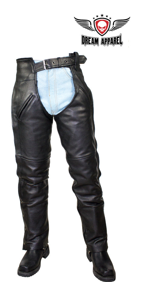 Black Split Cowhide Leather Chaps W/ Mesh Lining