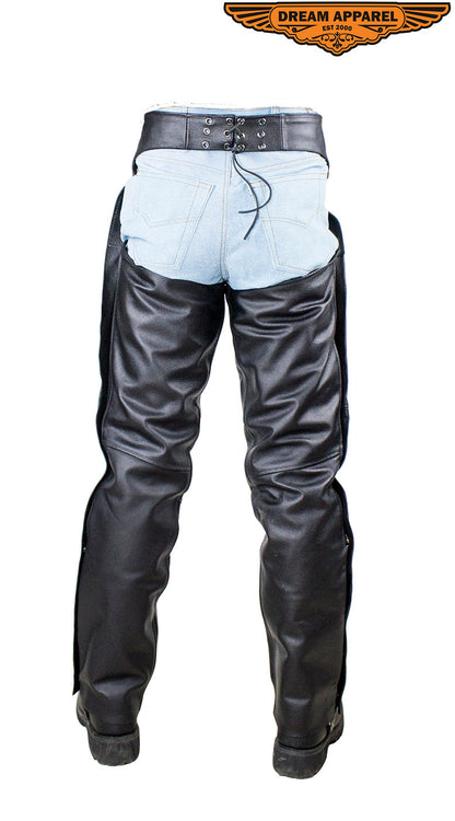 Dream Apparel Plain Black Split Leather Chaps With Zipout liner