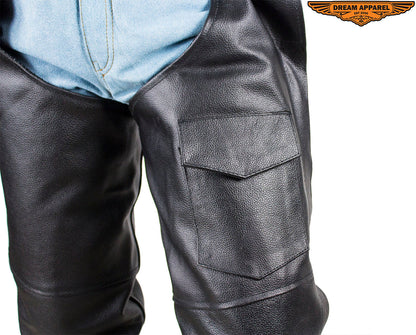 Dream Apparel Plain Black Split Leather Chaps With Zipout liner