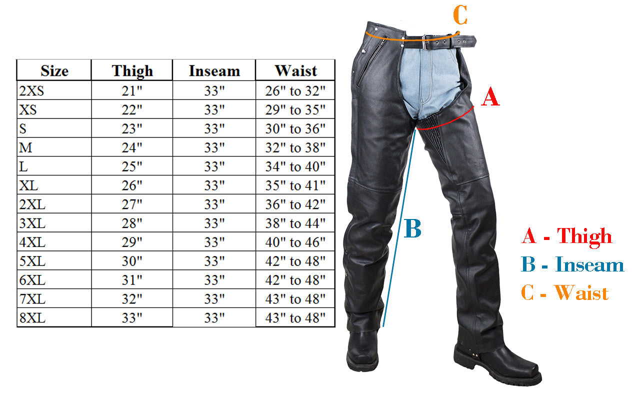 Dream Apparel Plain Black Split Leather Chaps With Zipout liner