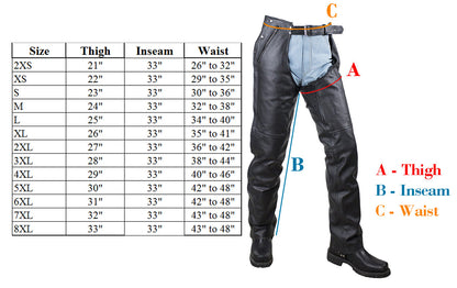 Dream Apparel Plain Black Split Leather Chaps With Zipout liner