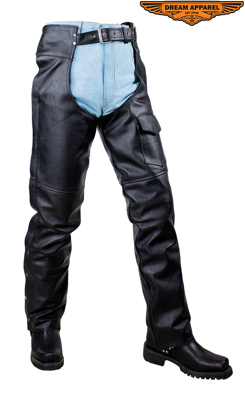 Dream Apparel Plain Black Split Leather Chaps With Zipout liner