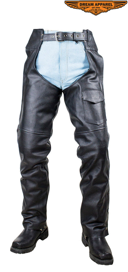 Dream Apparel Black Naked Cowhide Leather Plain Chaps With Zipout liner