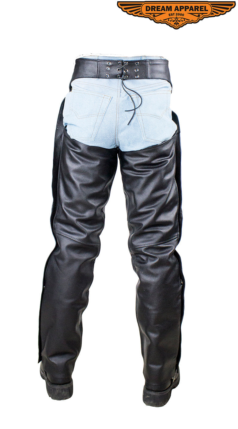 Dream Apparel Black Naked Cowhide Leather Plain Chaps With Zipout liner