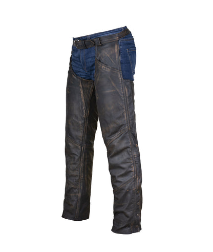 Distressed Brown Leather Motorcycle Chaps with Leather Belt