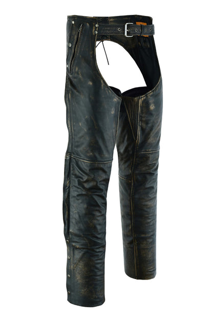 Dream Apparel Mens Distressed Brown Leather Motorcycle Chaps