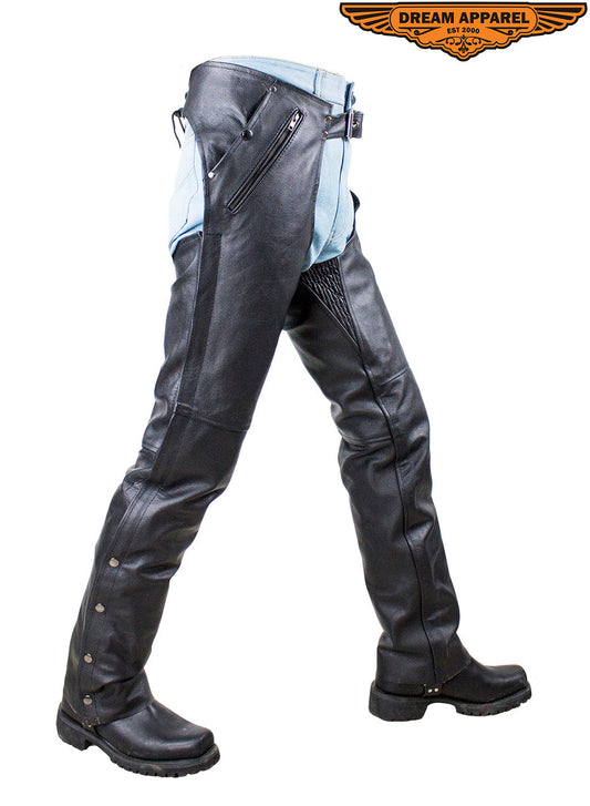 Black Multi-Pocket Buffalo Leather Chaps