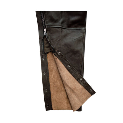 Mens Brown Leather Motorcycle Chaps Premium Cowhide Leather