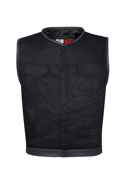 Mens Black Denim Club Vest With Black Liner & Snaps & Zipper Closure