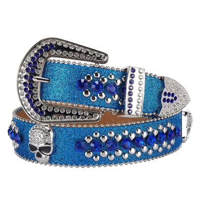 Dream Apparel Premium Strap Men Women Western Fashion Blue Bling Bling Rhinestones Diamond Belt