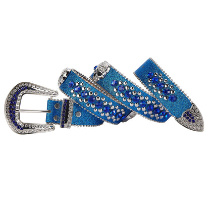 Dream Apparel Premium Strap Men Women Western Fashion Blue Bling Bling Rhinestones Diamond Belt