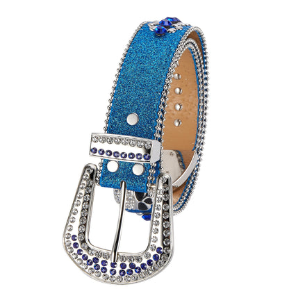 Dream Apparel Premium Strap Men Women Western Fashion Blue Bling Bling Rhinestones Diamond Belt