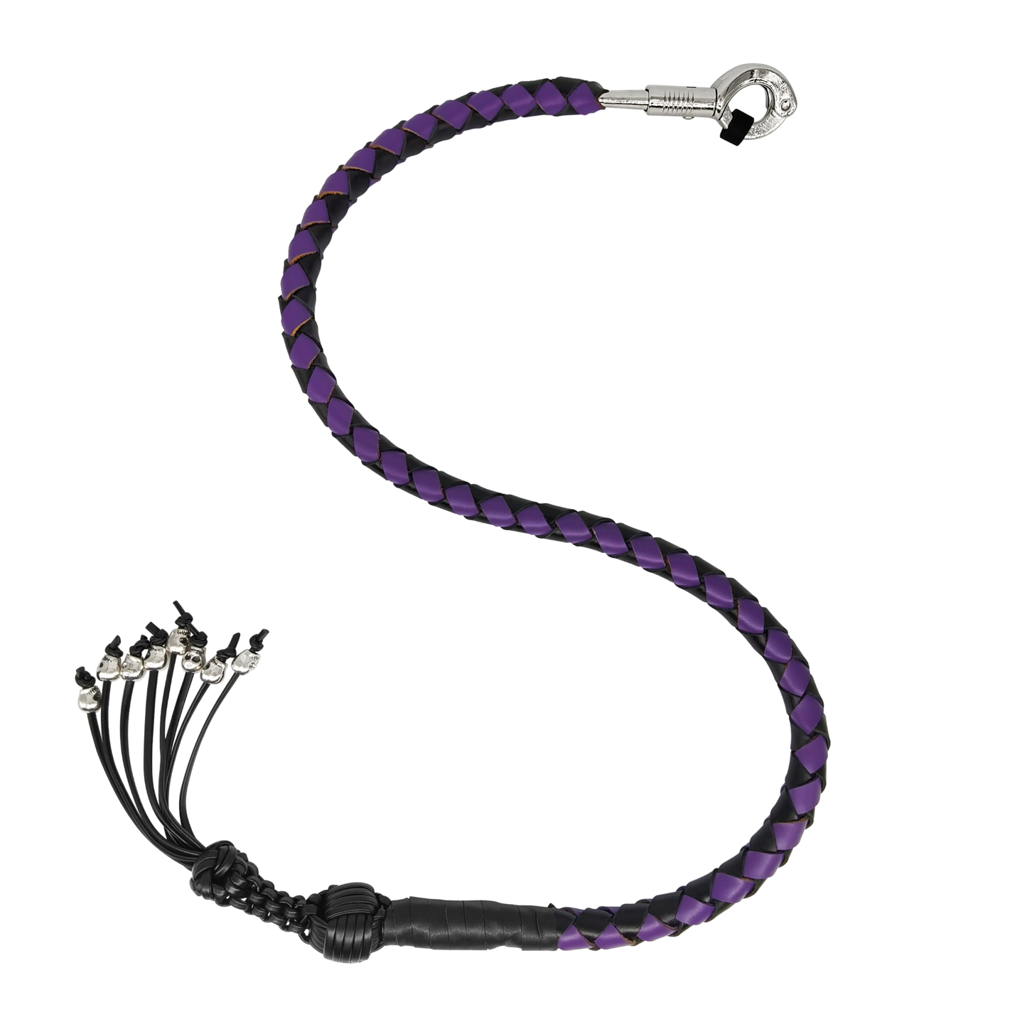 Dream Apparel 42" Long Get Back Whip Black And Purple with Monkey Fist & Skulls