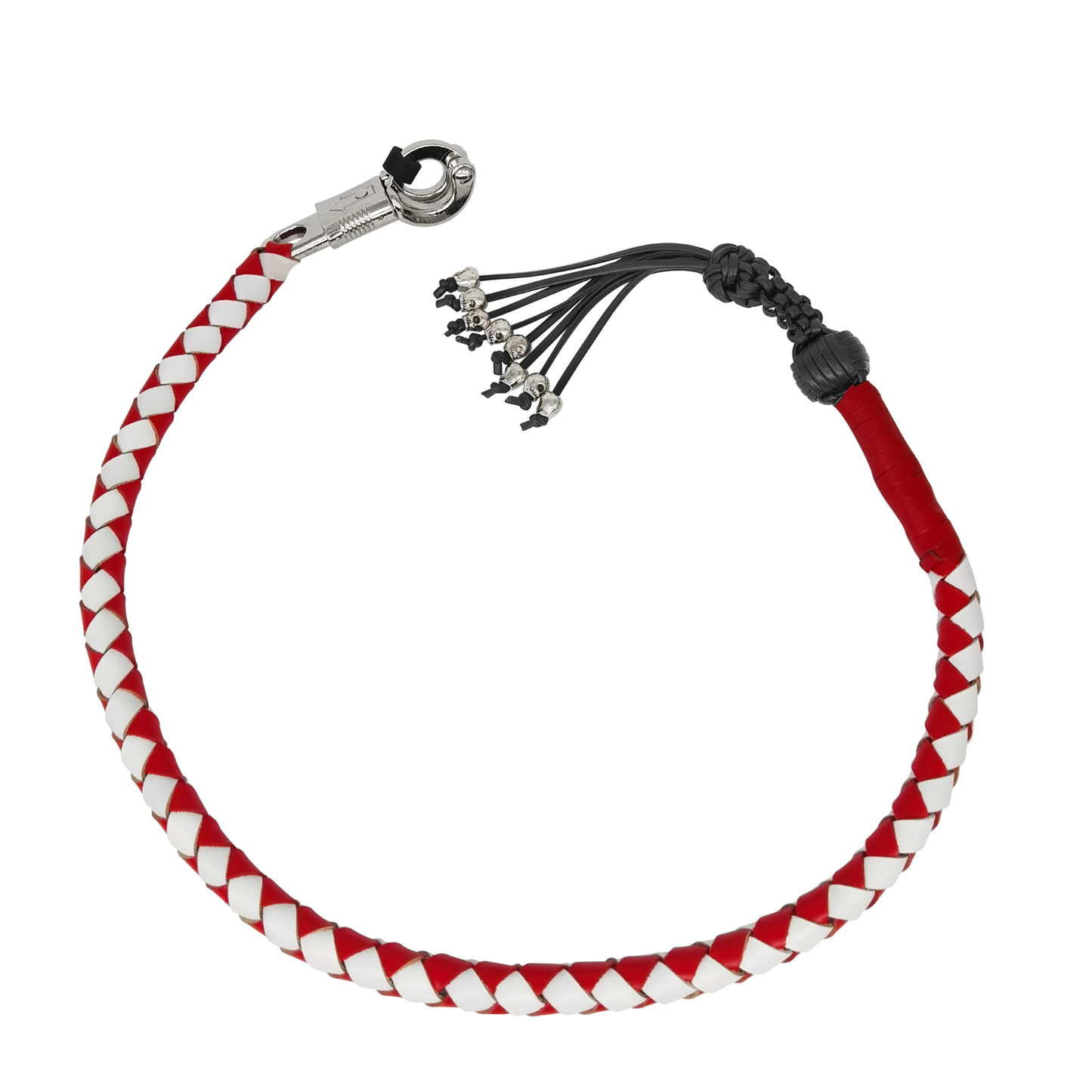 Dream Apparel 42" Long Get Back Whip Red And White with Monkey Fist & Skulls