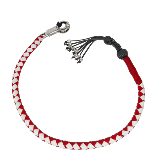 Dream Apparel 42" Long Get Back Whip Red And White with Monkey Fist & Skulls