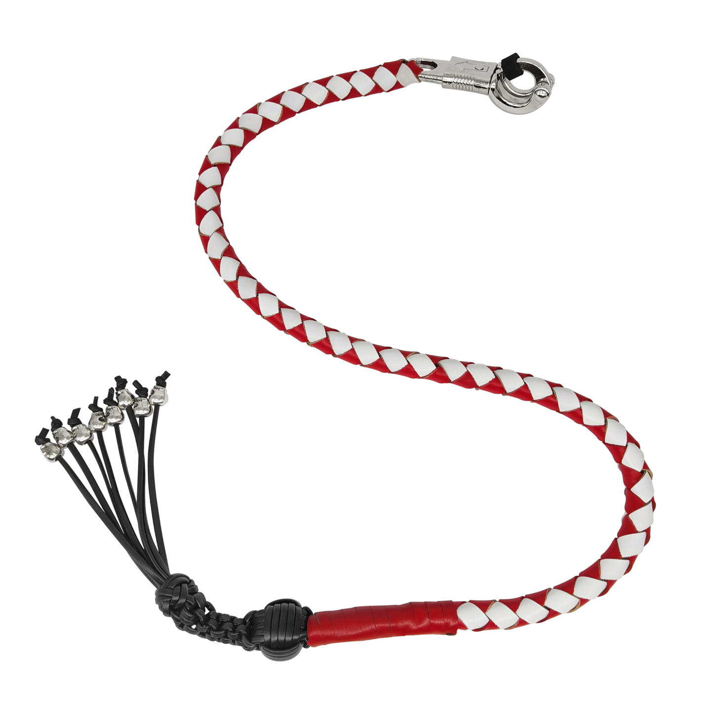 Dream Apparel 36" Long Get Back Whip Red And White with Monkey Fist & Skulls