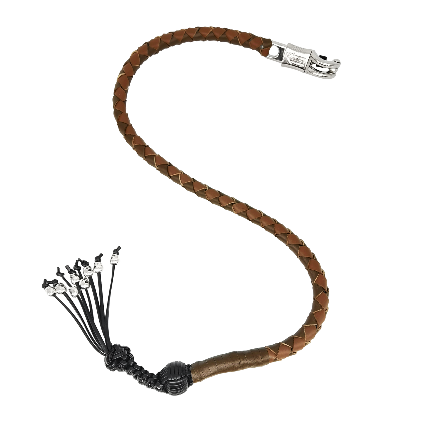 Dream Apparel 42" Long Two Tone Brown Get Back Whip for Motorcycles Monkey Fist and Skulls