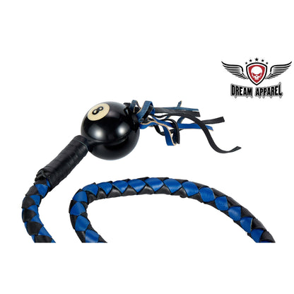 Dream Apparel 36" Long Black And Blue Fringed Get Back Whip With Black Pool Ball 8